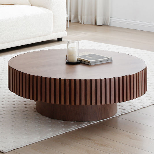 39.37'' Round MDF Coffee Table Mid Century Modern Coffee Table Unique Coffee Table - Walnut - detail view 2