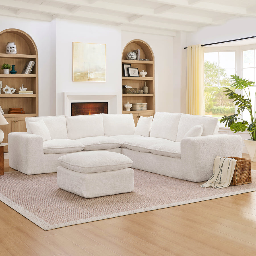 Modern Boucle L-Shaped Sectional Sofa with Moveable Ottoman, Beige, Foam Cushions, 107''x107'' - detail view 2
