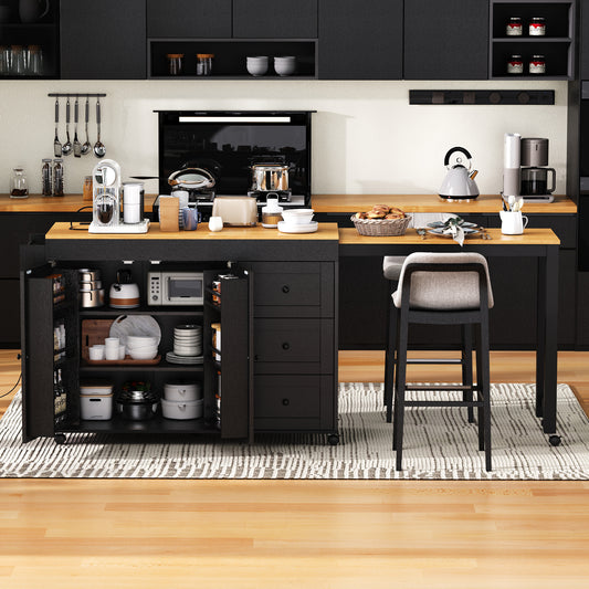 K&k 74.8' Kitchen Island with Extendable Dining Table - Black - detail view 2