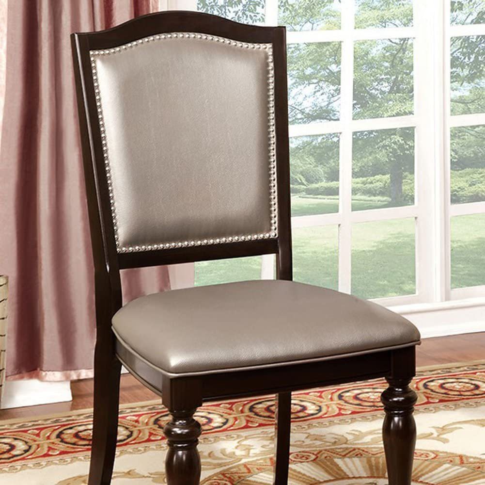 Henrick Transitional Solid Wood Side Chairs Set of 2 Walnut & Pewter