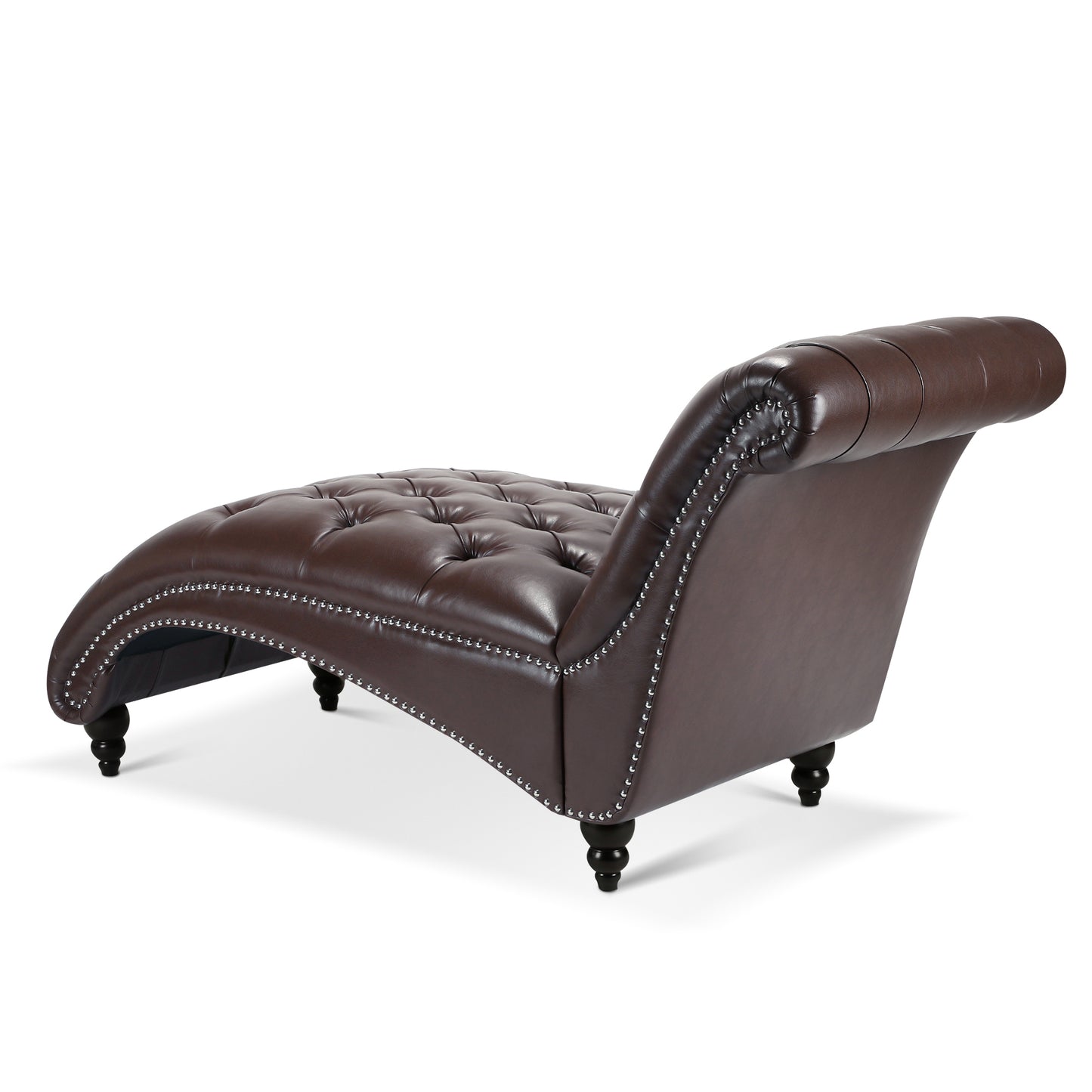 Modern Tufted Armless Chaise Lounge with Foam Cushion in Dark Brown PU - detail view 7
