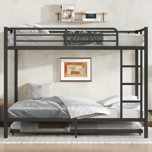 Full over Full Metal Bunk Bed with Twin Size Trundle - Black - detail view 2