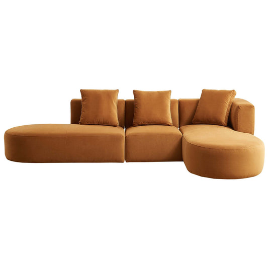 Orby Mid-Century Velvet Sectional Sofa Right Facing Cognac 73.62' x 124' - primary color shot