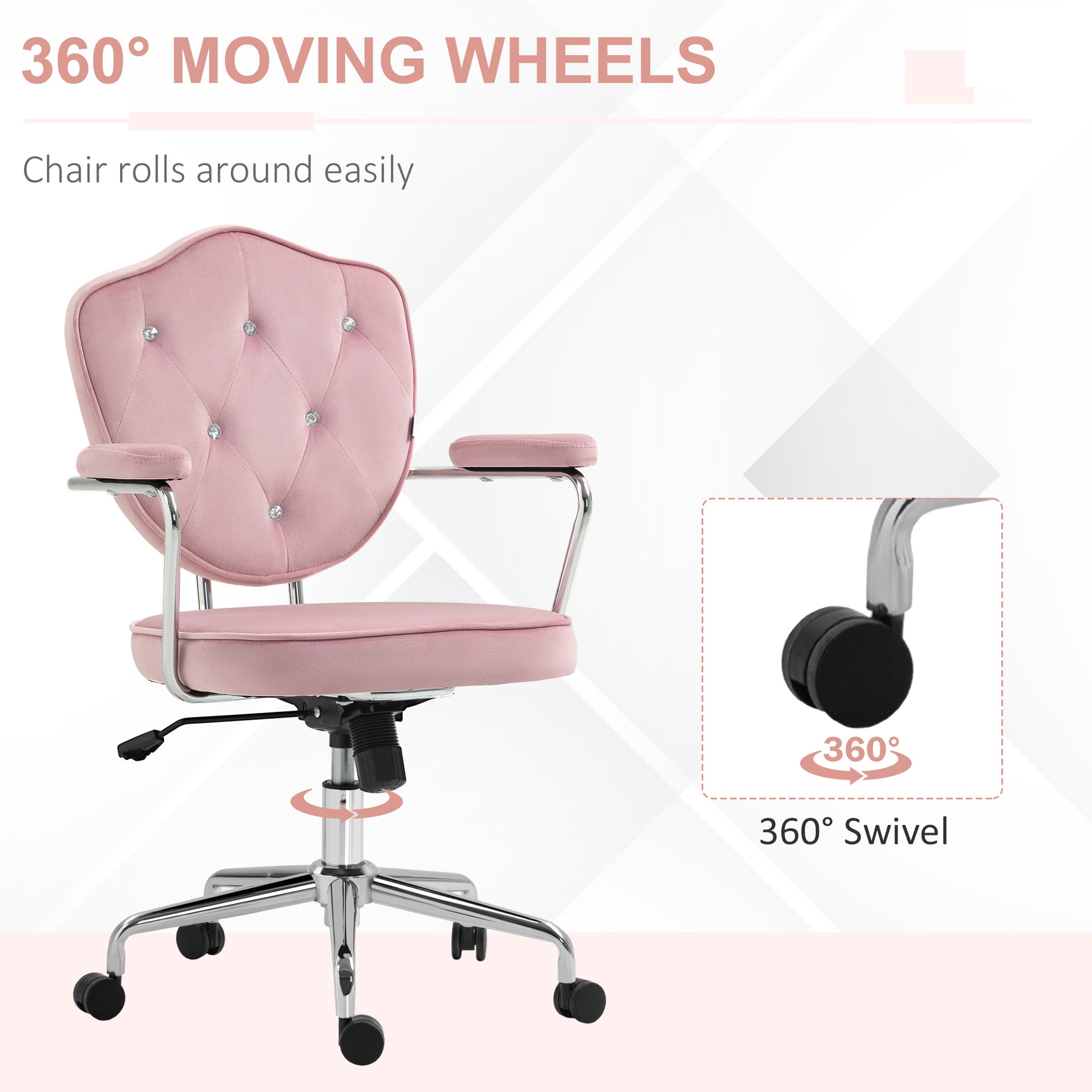Vale Velvet Button Tufted Office Chair, Pink