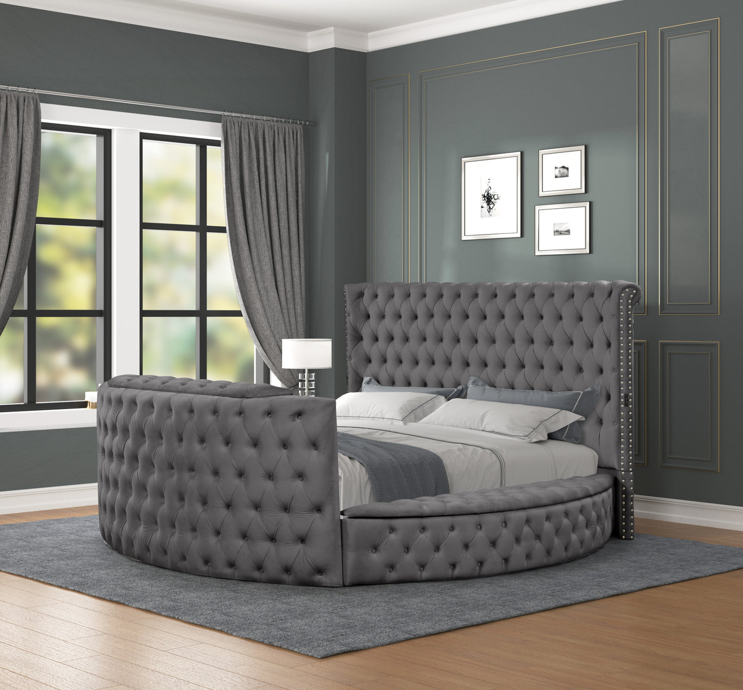 Maya Modern Style Crystal Tufted Queen Bed Made with wood in Gray