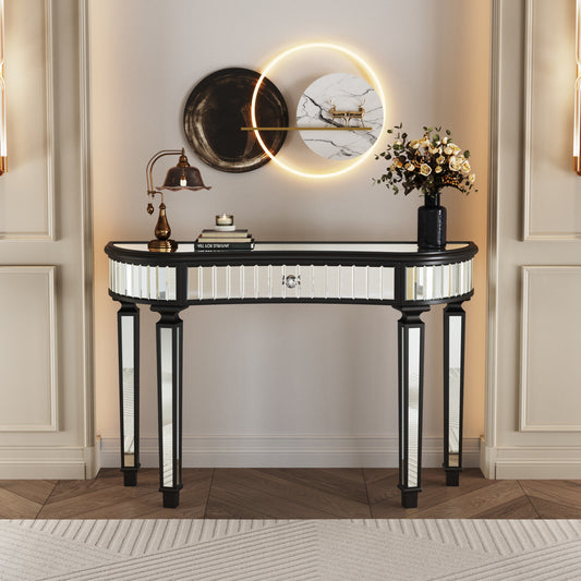 47-inch Half-Moon Mirrored Console Table
