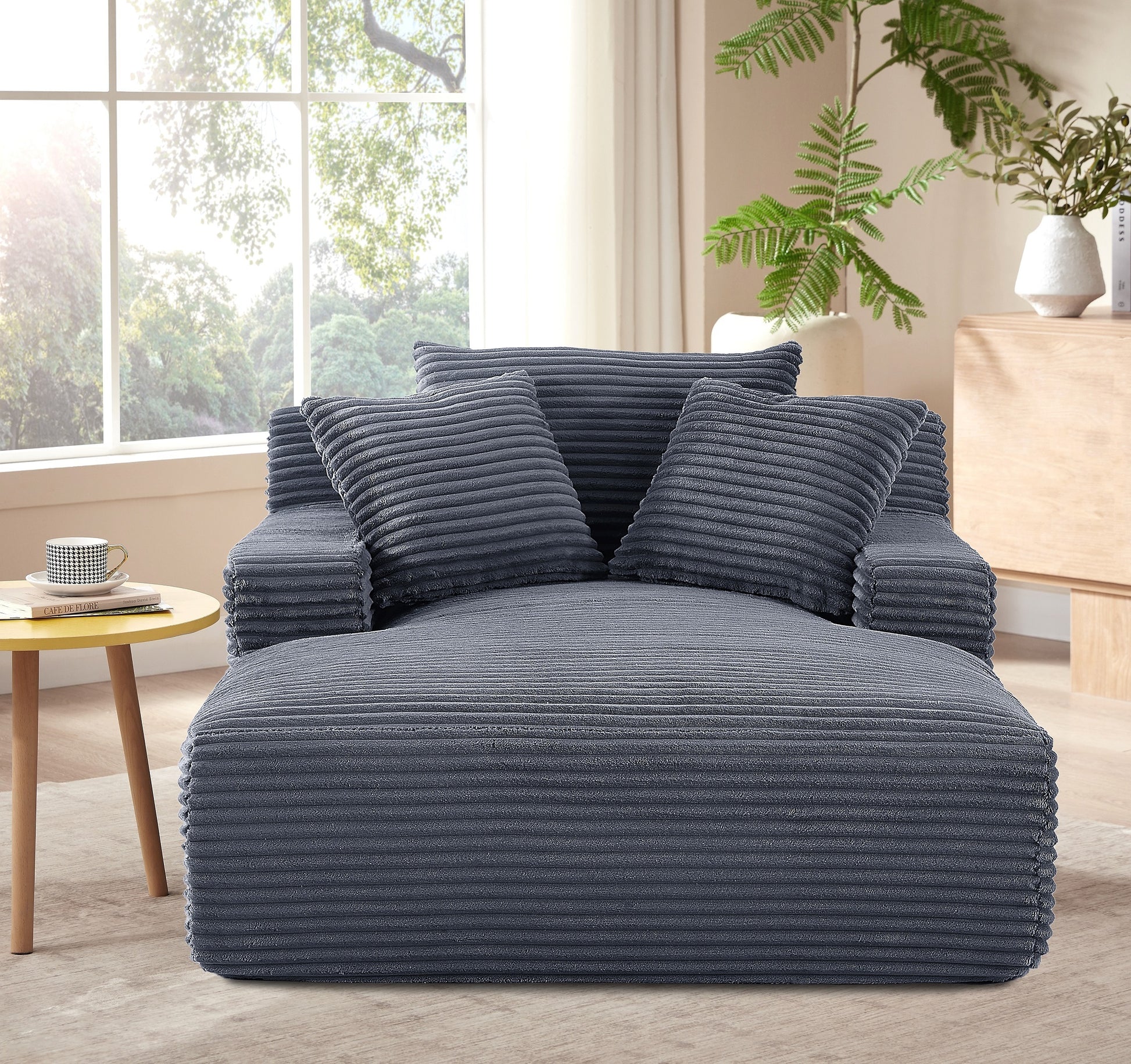 Cloudline Oversized Chaise Lounge Chair in Soft Corduroy - Grey - detail view 6