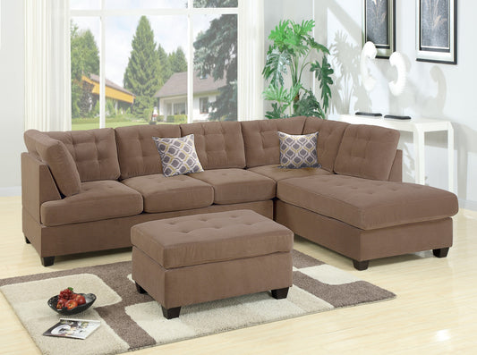 Living Room Sectional Waffle Suede Truffle Color Sectional Sofa w Pillows Couch Tufted Cushion Contemporary - primary color shot