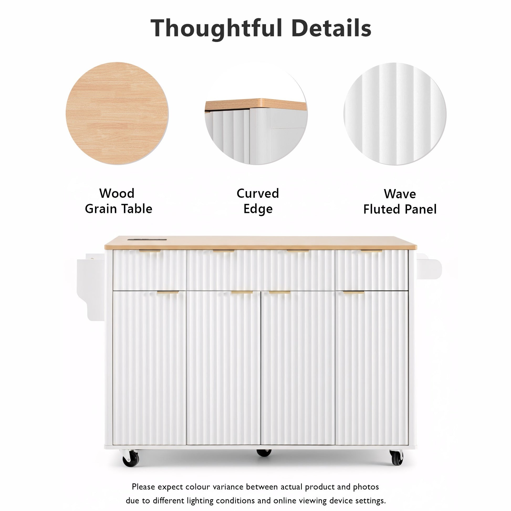 K&k Fluted Kitchen Island with Storage - White - detail view 4