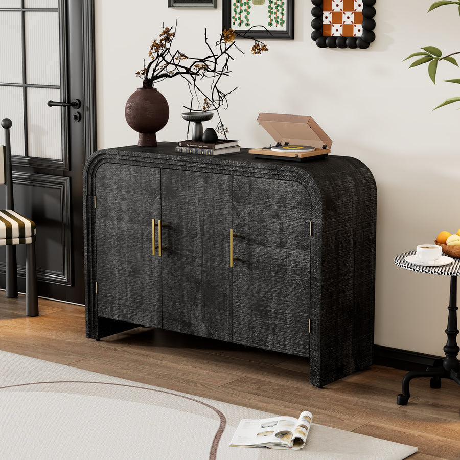 TREXM Retro Minimalist Curved Sideboard with Gold Handles and Adjustable Dividers - Antique Black - primary color shot