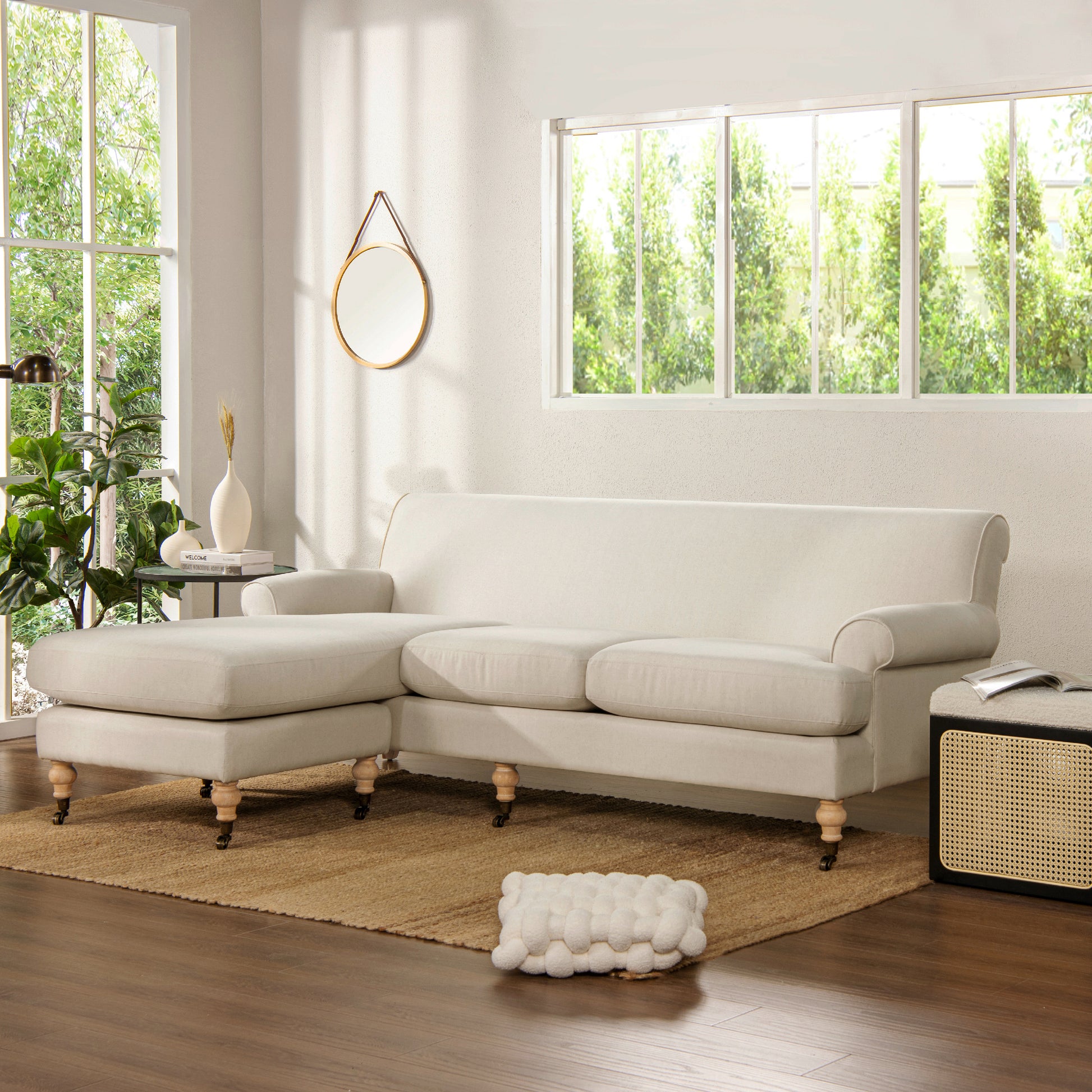 Alana 88' L-Shape Reversible Sectional Sofa, Light Beige Linen - primary image