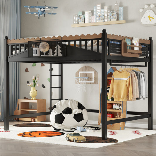 Queen Size Loft Bed with Ladders - Black - primary color shot
