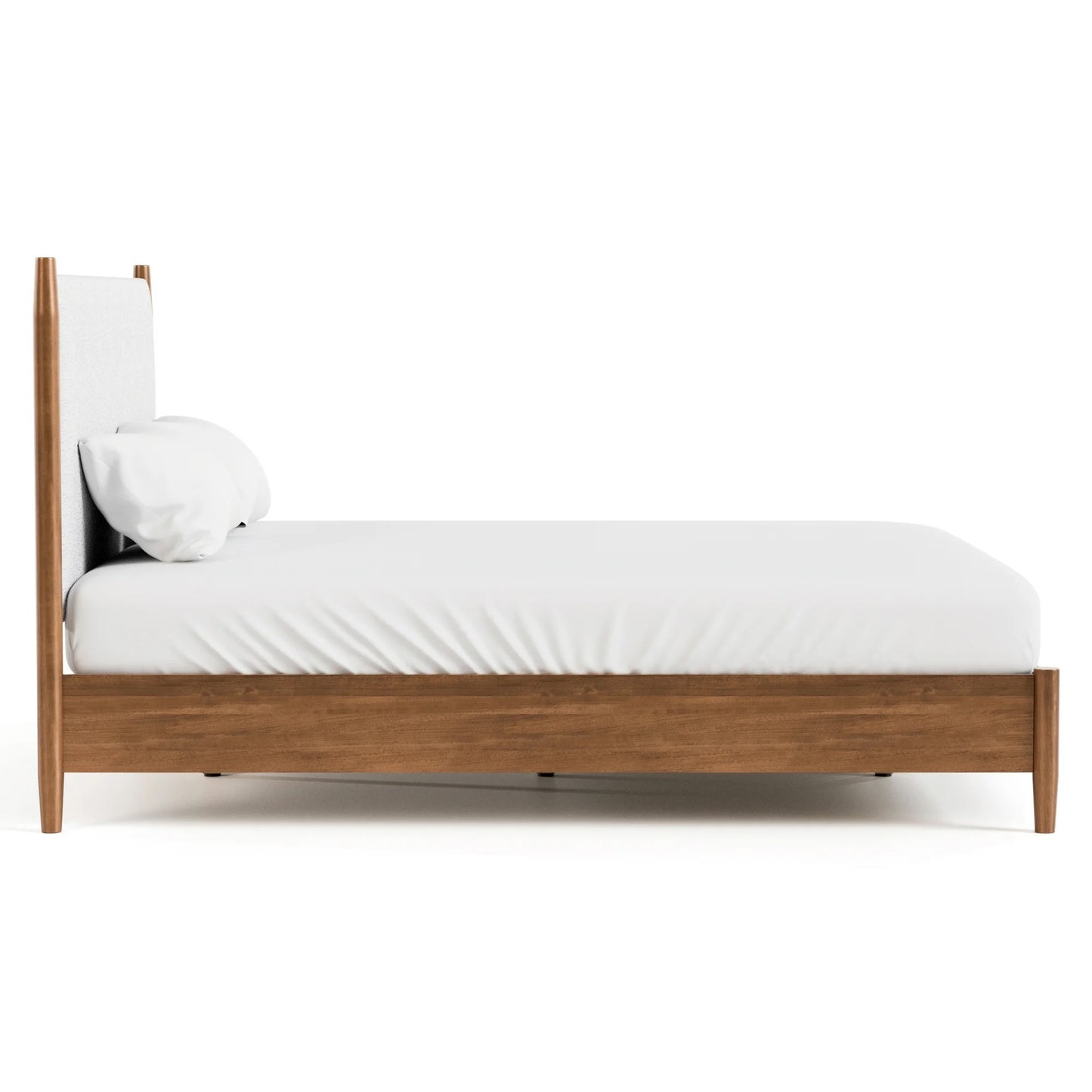 Thusis Queen Bed - Mid-Century Modern Walnut/Beige Bouclé