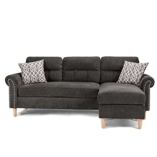 Reversible Sectional Set W/ 2 Accent Pillows in Slate Gray - detail view 2