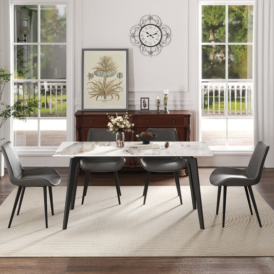 62" Modern Artificial Stone White Pandora Straight Edge Black Metal Leg Dining Table-Can Accommodate 6 People(dining Table Only) - detail view 2