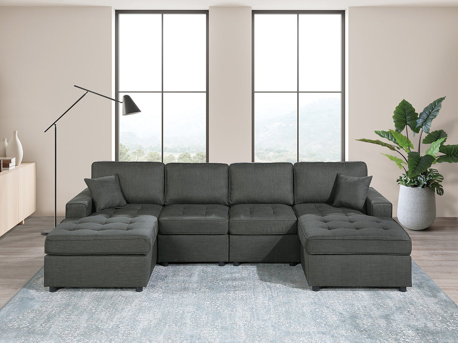 Contemporary Style Sectional Sofa Set RAF And LAF Chaise Armless Chairs Ash Black Color Dorris Fabric Tufted Couch Pillows Living Room - primary color shot