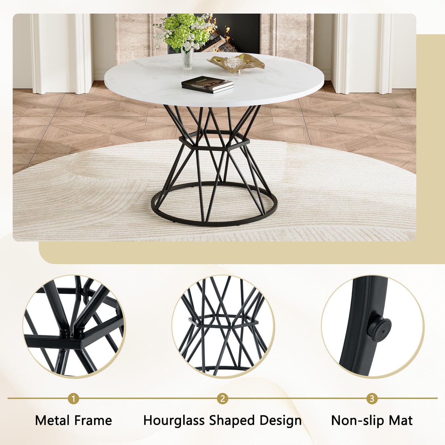 A Circular Dining Table with a Diameter of 47" - White & Black - detail view 6