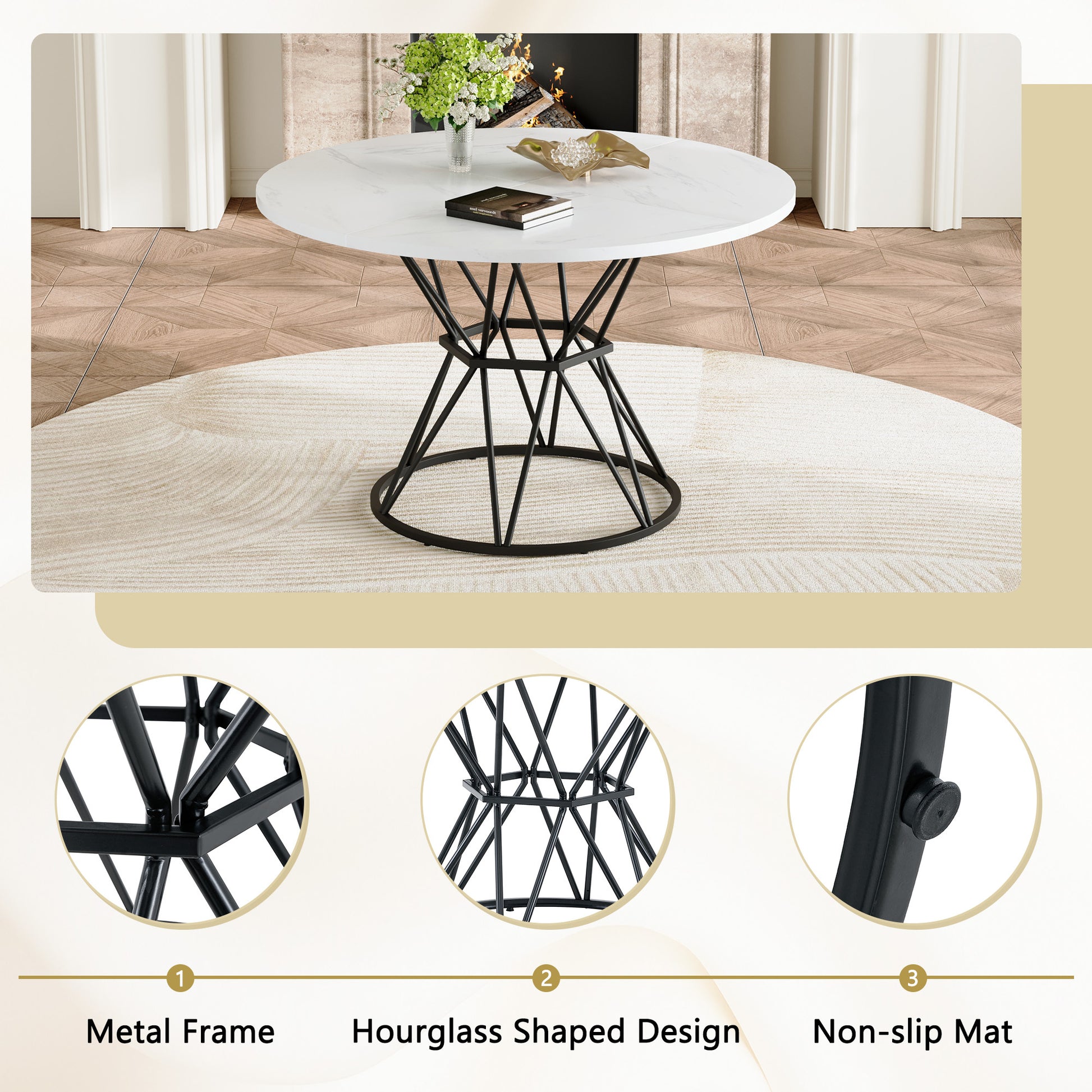 A Circular Dining Table with a Diameter of 47" - White & Black - detail view 6