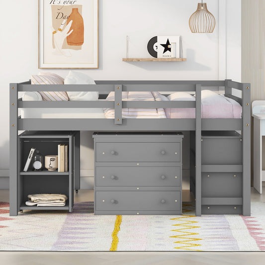 Low Study Full Loft Bed with Cabinet - Gray - detail view 2