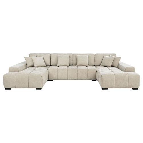 Cannella U-Shaped Double Chaise Upholstered Sectional Sofa Beige