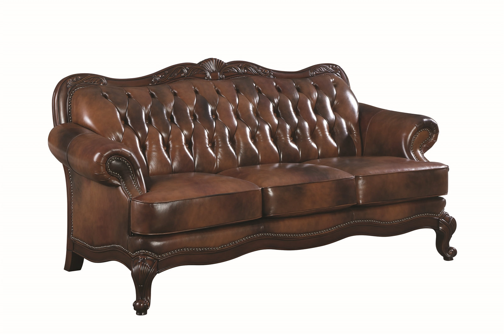 Marlo Traditional Tri-Tone Button Tufted Leather Sofa & Loveseat Set