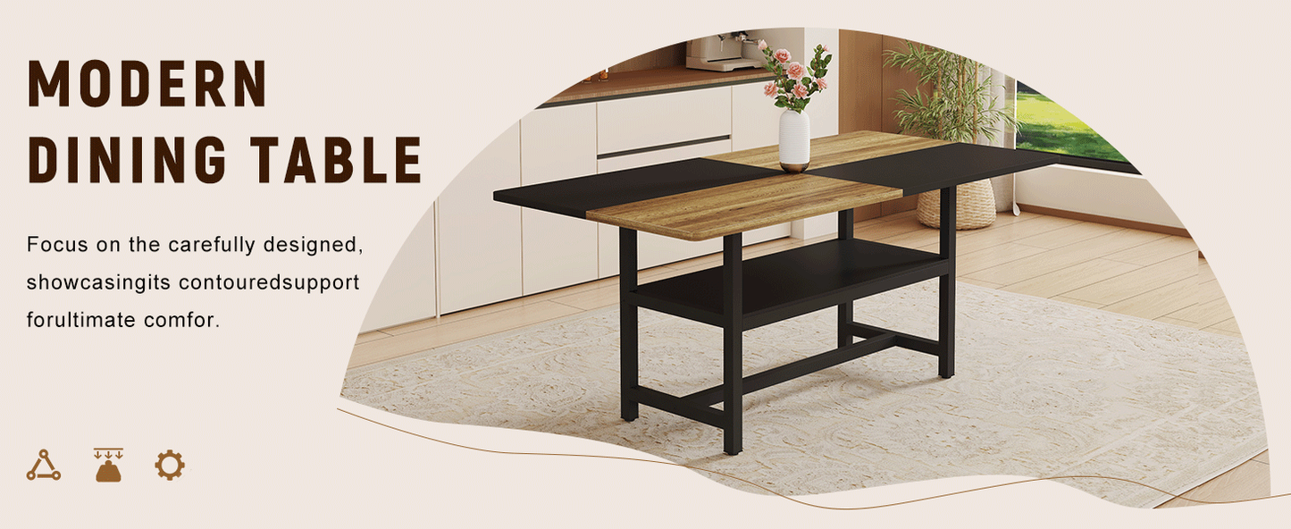 Multifunctional Dining Table: 71' L × 35.4' W × 30' H - Black - detail view 7