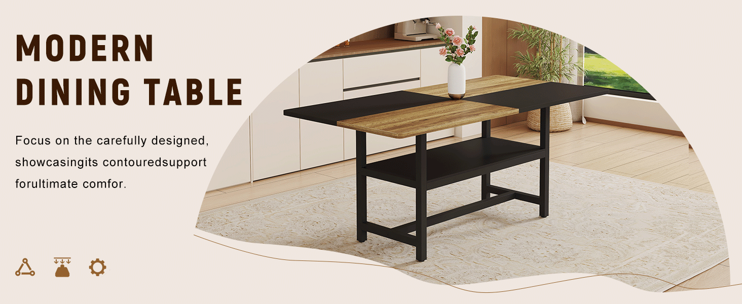Multifunctional Dining Table: 71' L × 35.4' W × 30' H - Black - detail view 7