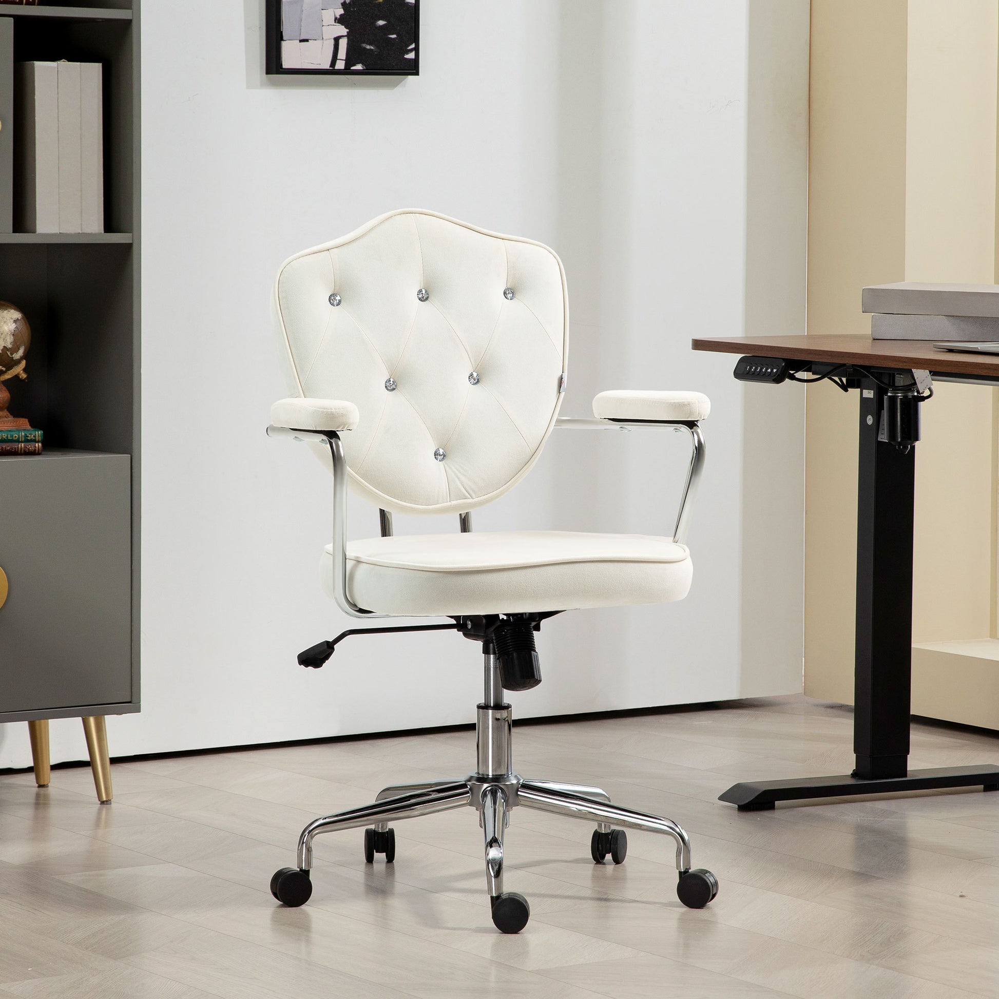 Vale Velvet Button Tufted Office Chair, White
