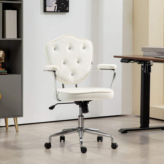 Vale Velvet Button Tufted Office Chair, White