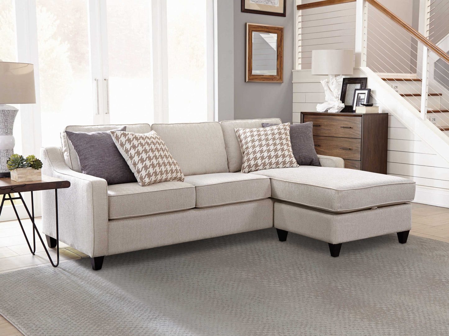 Mcloughlin Transitional Cream Upholstered Sectional
