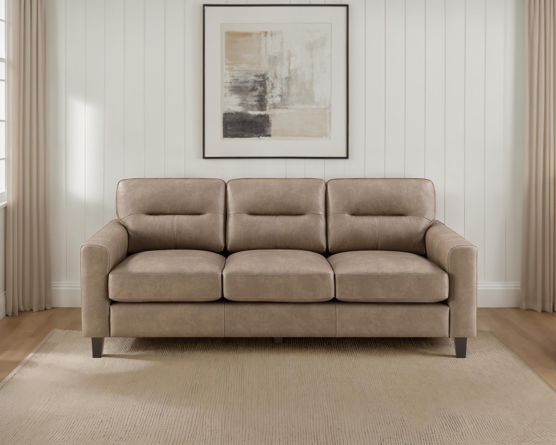 Scotland Faux Leather Upholstered Track Arm Sofa Brown