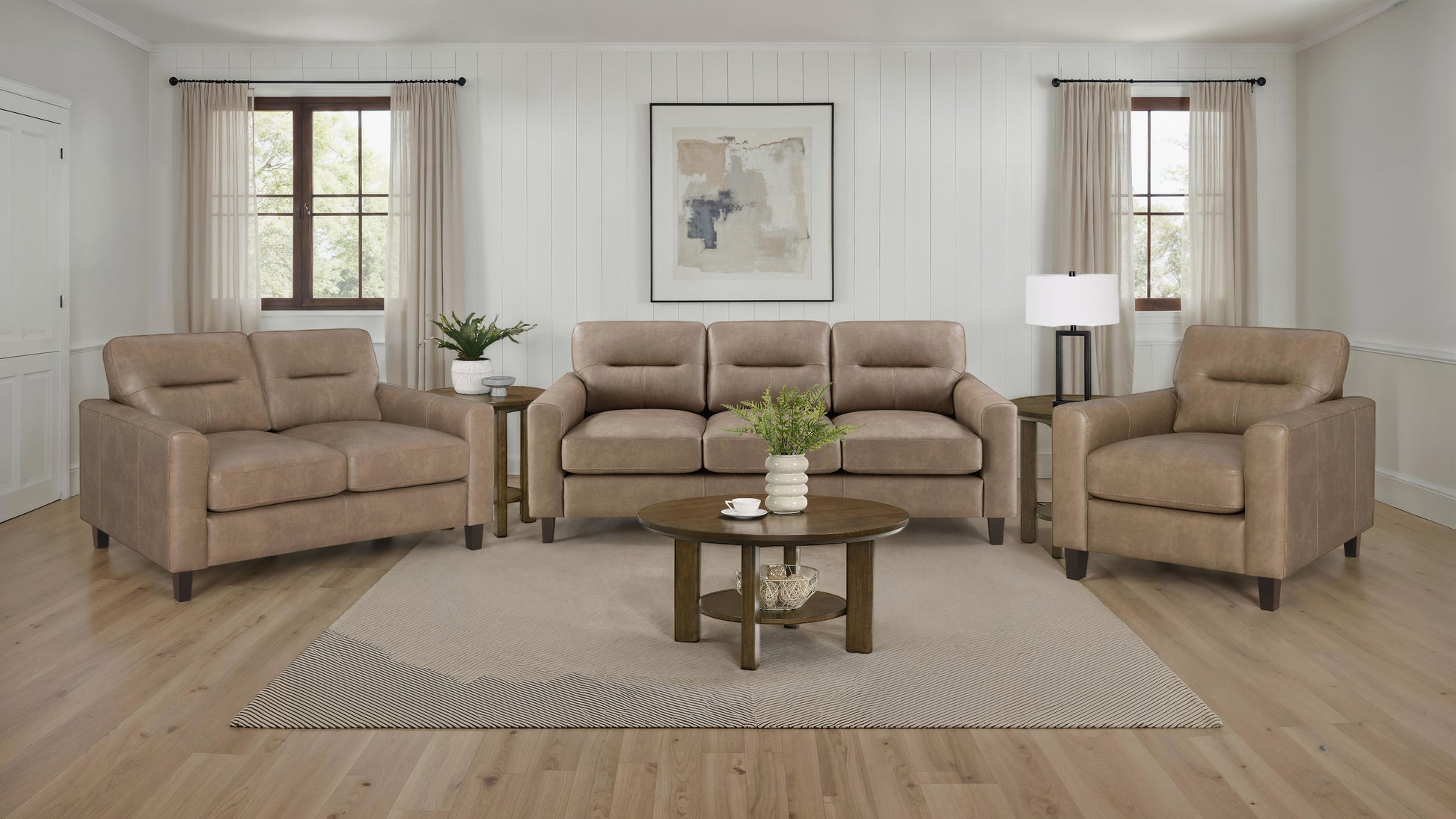 Scotland Faux Leather Upholstered Track Arm Sofa Brown