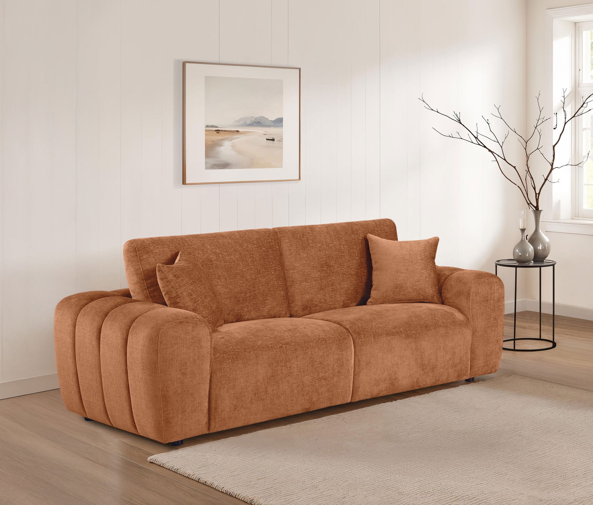 Burnett Contemporary Chenille Sofa - Orange - Finally Home Furnishings LLC