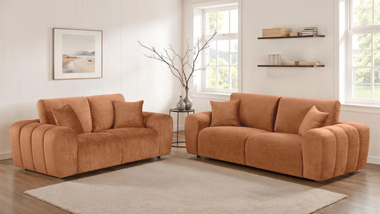 Burnett Contemporary 2-Piece Living Room Set - Orange - Finally Home Furnishings LLC
