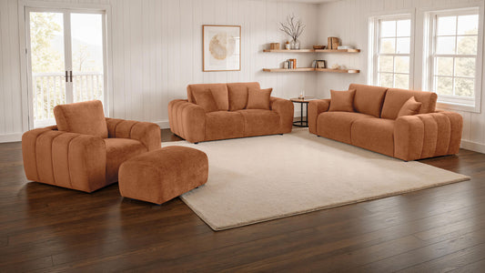Burnett Contemporary 2-Piece Living Room Set - Orange - Finally Home Furnishings LLC