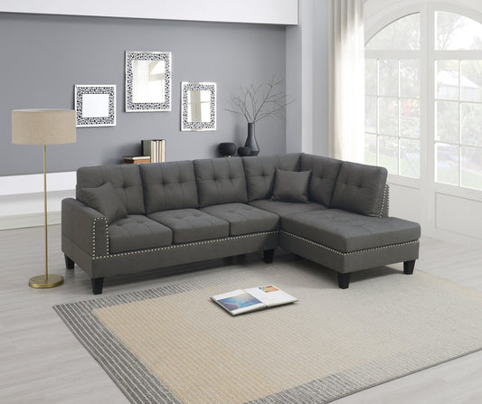 2-PCS SECTIONAL SET Living Room Furniture LAF Sofa And RAF Chaise Dark Coffee Color Linen Like Fabric Tufted Couch - primary color shot