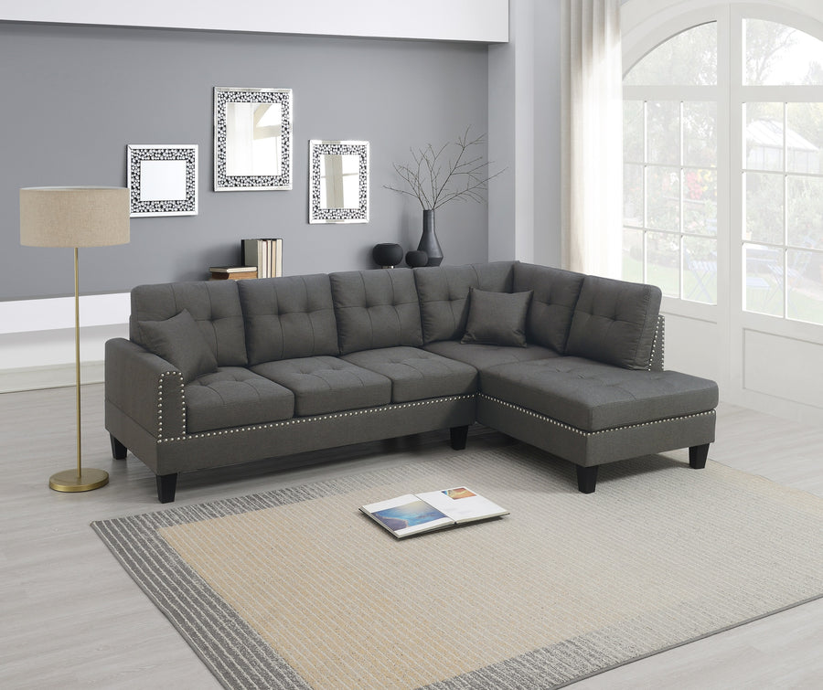 2-PCS SECTIONAL SET Living Room Furniture LAF Sofa And RAF Chaise Dark Coffee Color Linen Like Fabric Tufted Couch - primary color shot