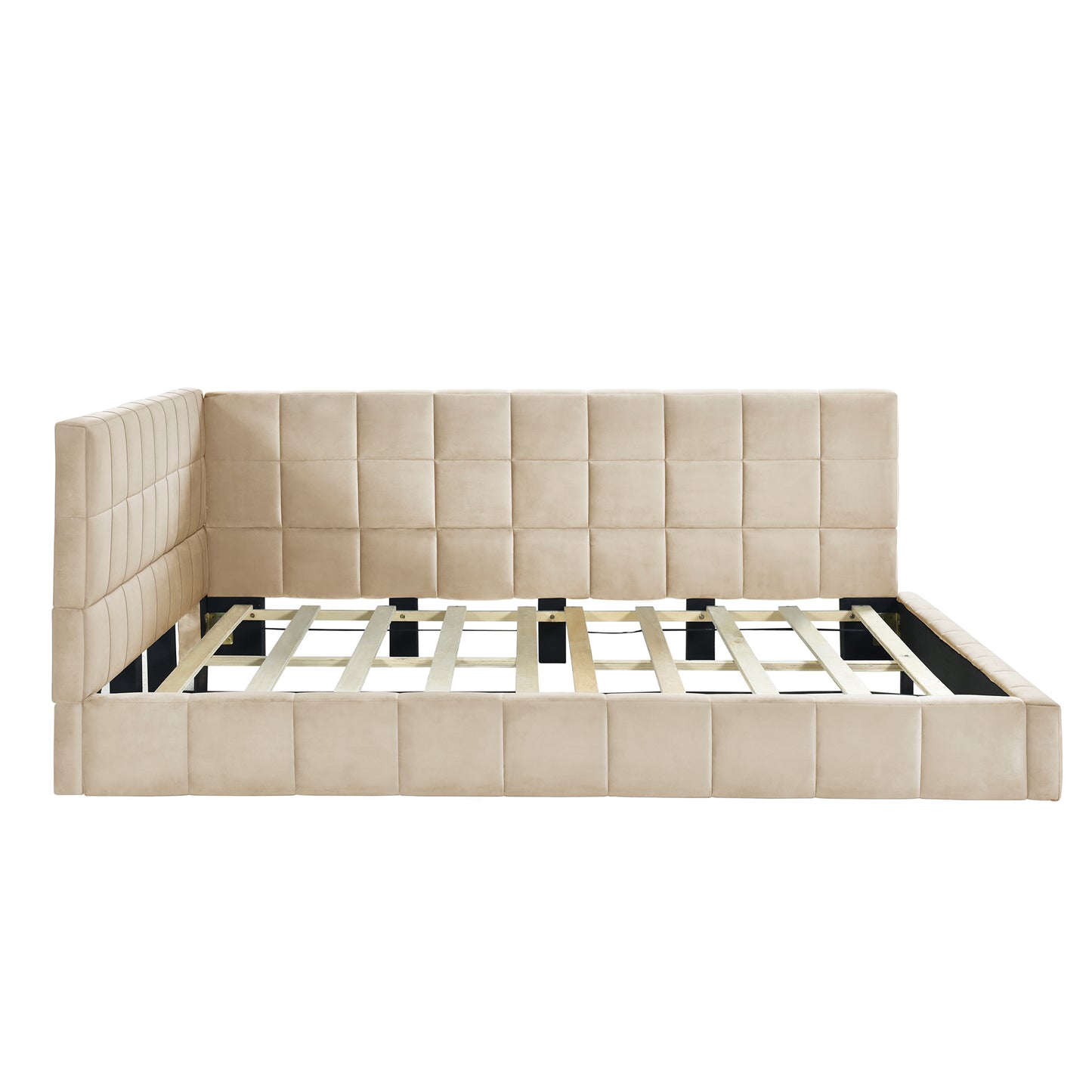 Asher Full Size Velvet Corner Daybed Bed Frame, Beige