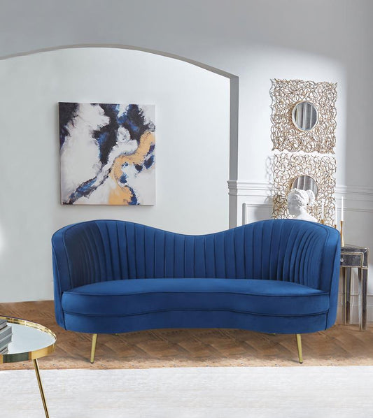 Sophia Modern Glam Sofa in Blue Velvet