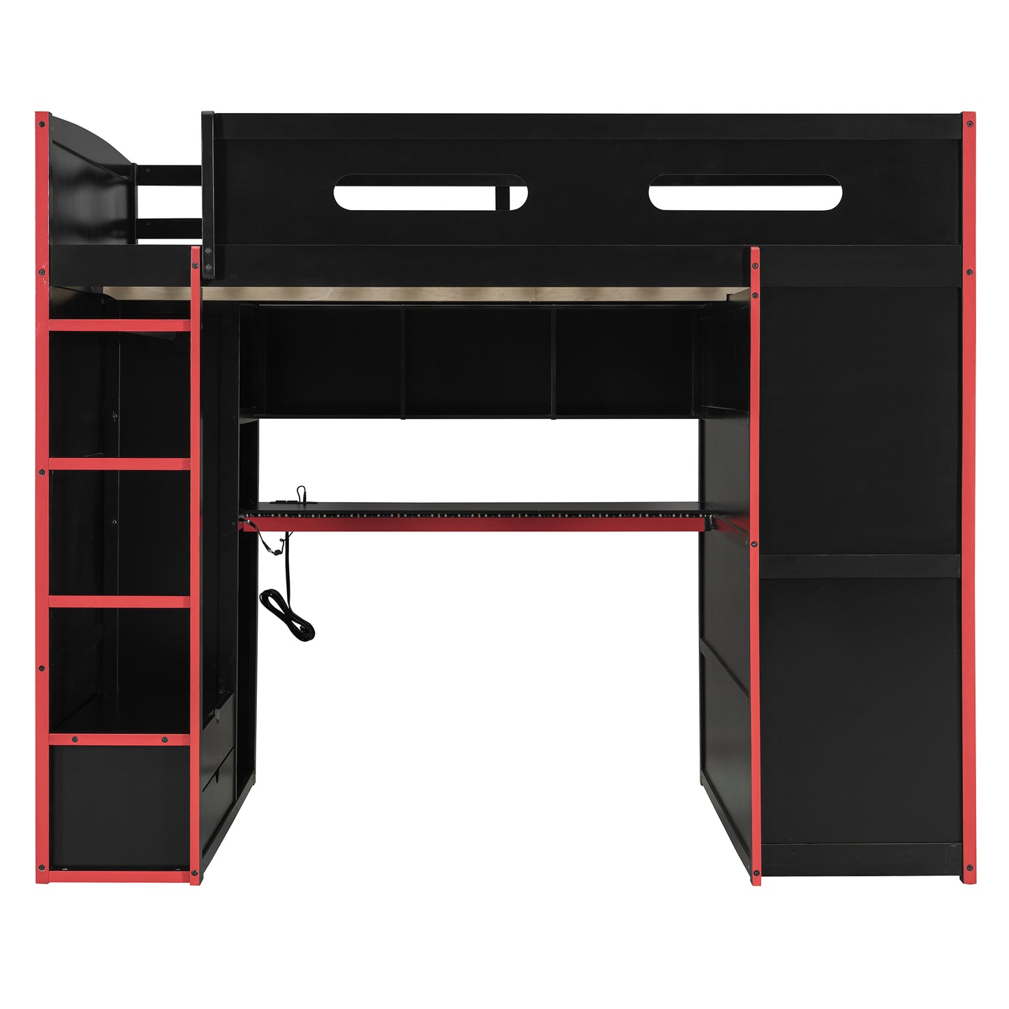 Full Size Wood Loft Bed with Desk - Red - detail view 3