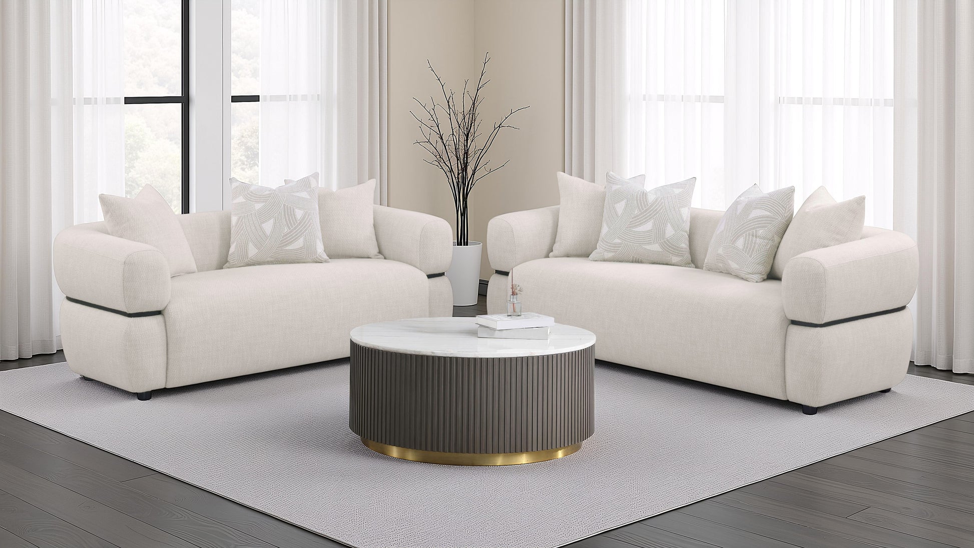 Jeanette Contemporary Sculptural Sofa – Beige - Finally Home Furnishings LLC