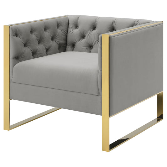 Eastbrook Glam Style Chair in Light Grey Velvet with Gold Base