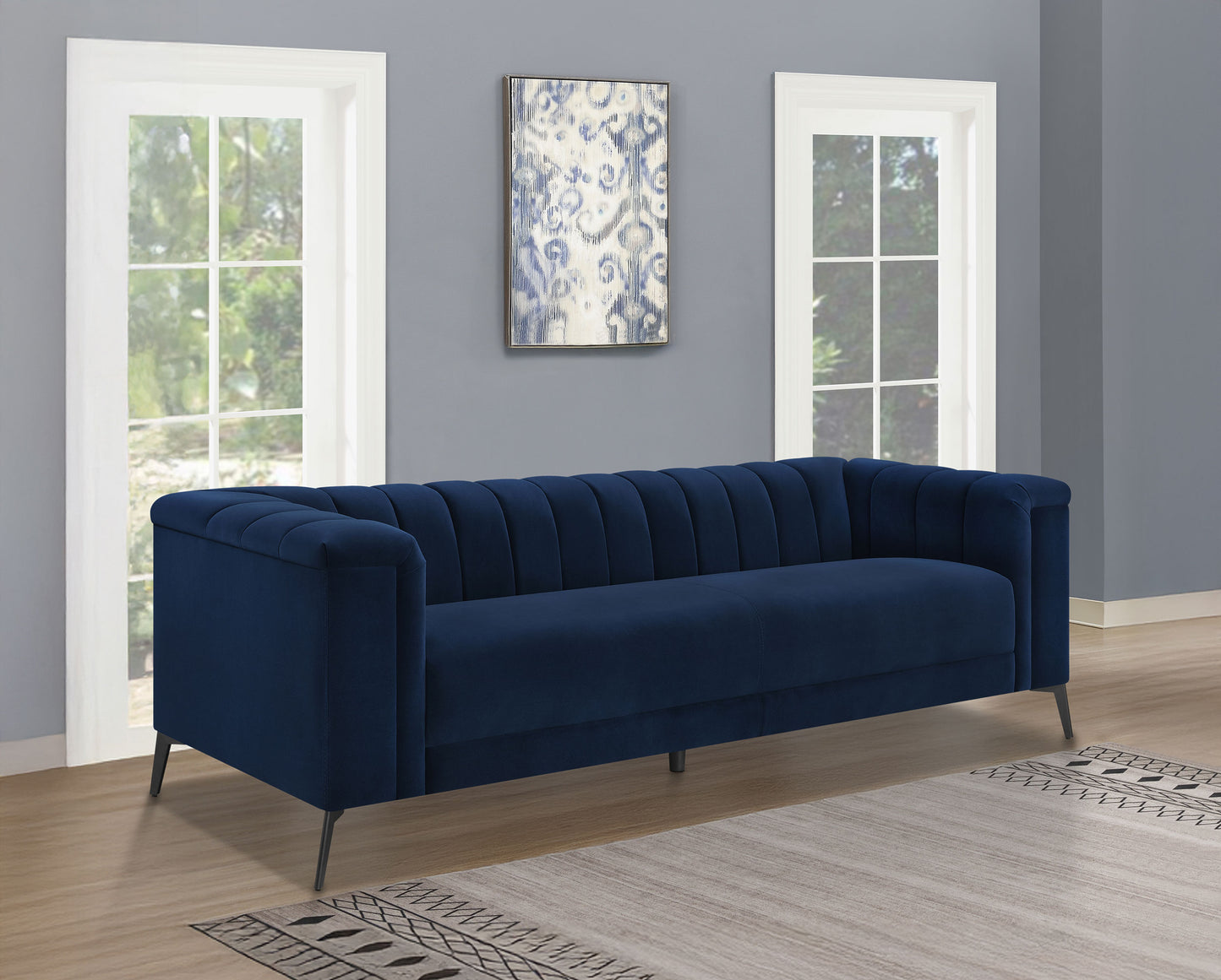 Chalet Transitional Navy Blue Velvet 3-Piece Living Room Set