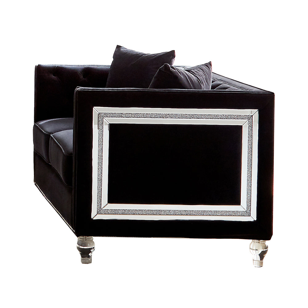 Delilah Black Velvet & Crushed Crystal Glam Sofa Living Room Set