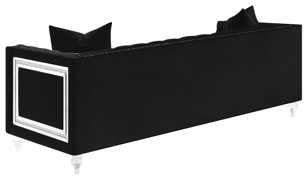 Delilah Black Velvet & Crushed Crystal Glam Sofa Living Room Set