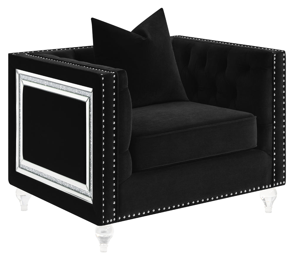 Delilah Black Velvet & Crushed Crystal Glam Sofa Living Room Set
