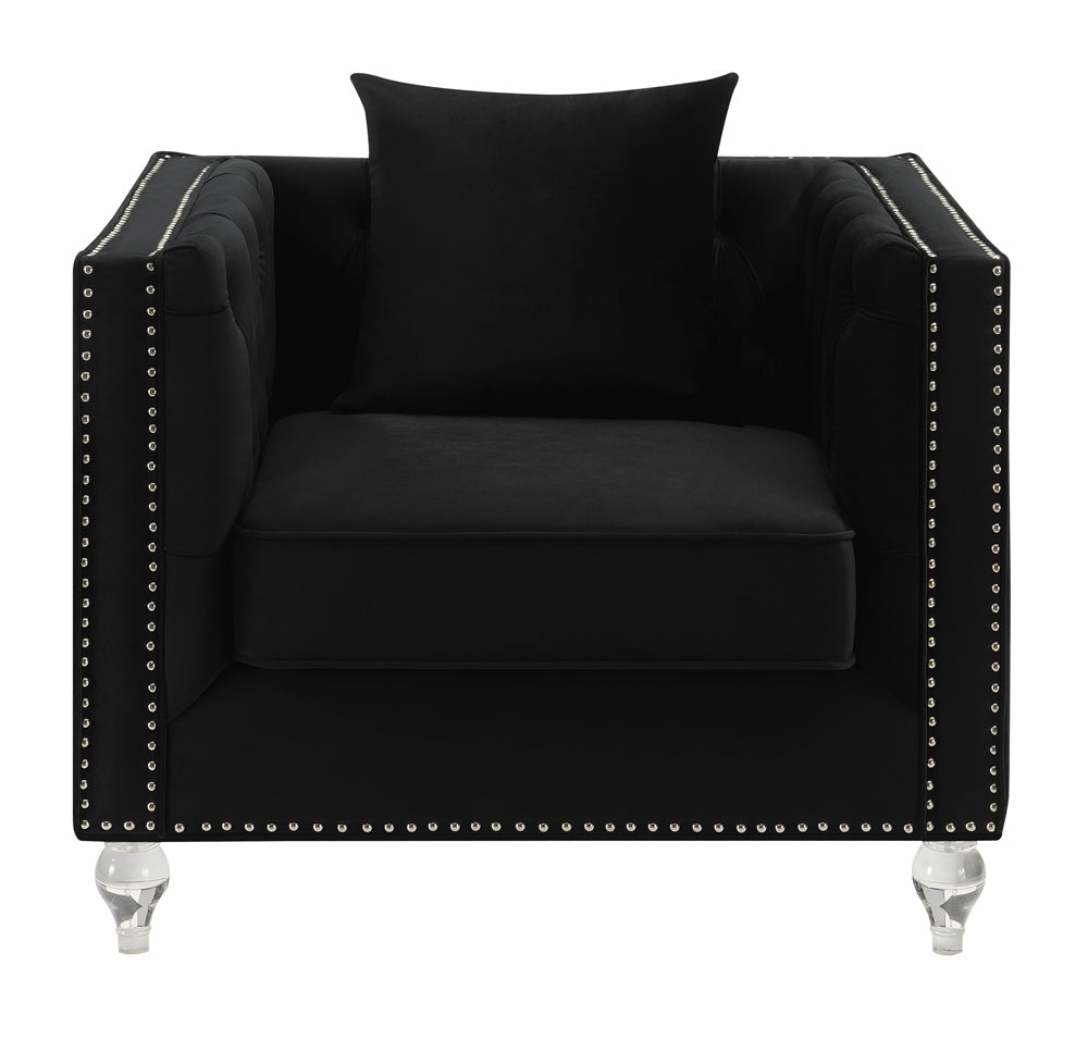 Delilah Black Velvet & Crushed Crystal Glam Sofa Living Room Set