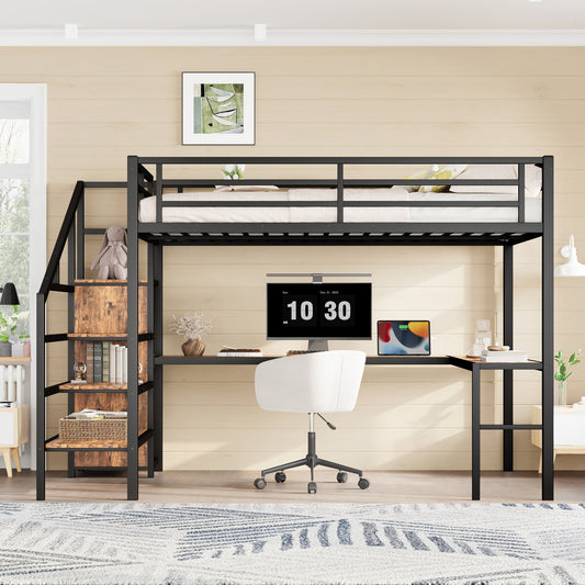 Queen Size Loft Bed with L-Shaped Desk and USB - detail view 2