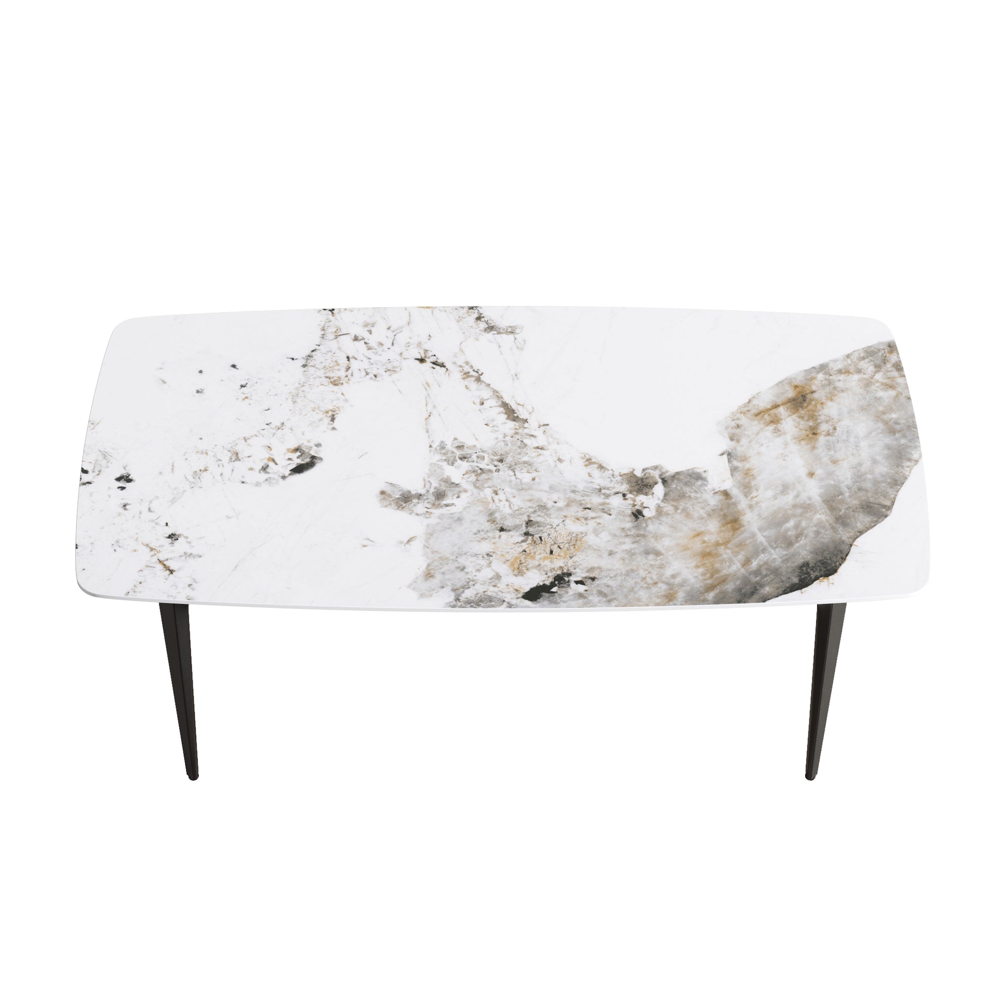 Misty 70.87"Modern Pandora White Sintered Stone Dining Table with Black Legs