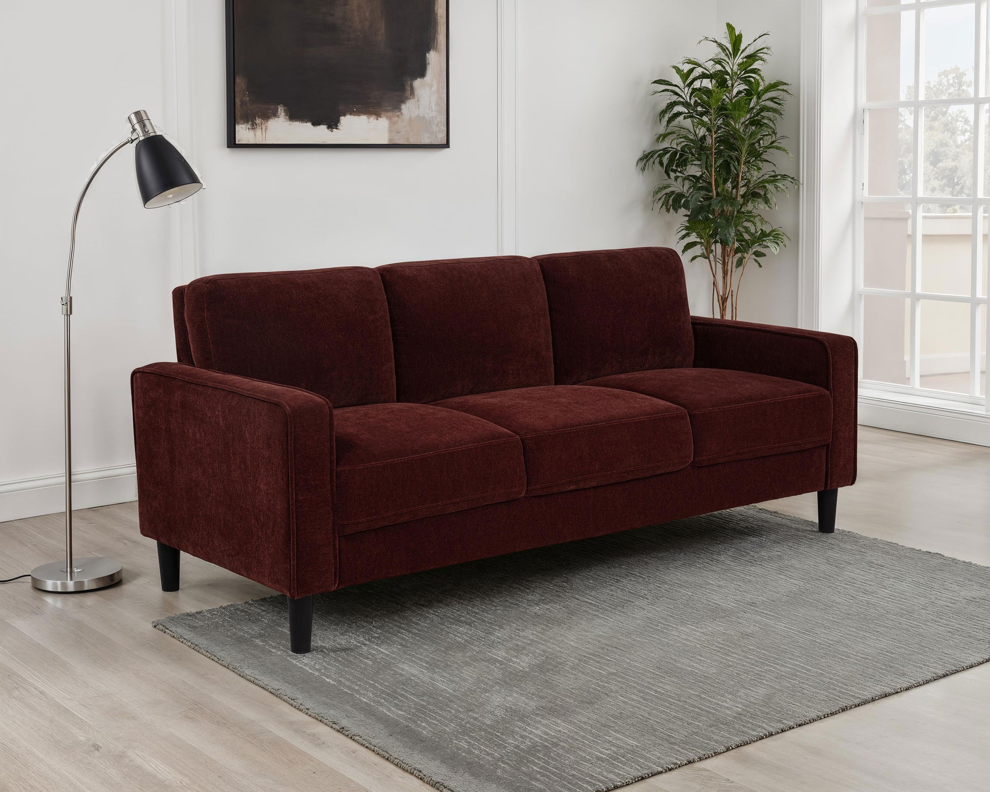 Ruth Transitional Chenille Sofa - Rust - Finally Home Furnishings LLC